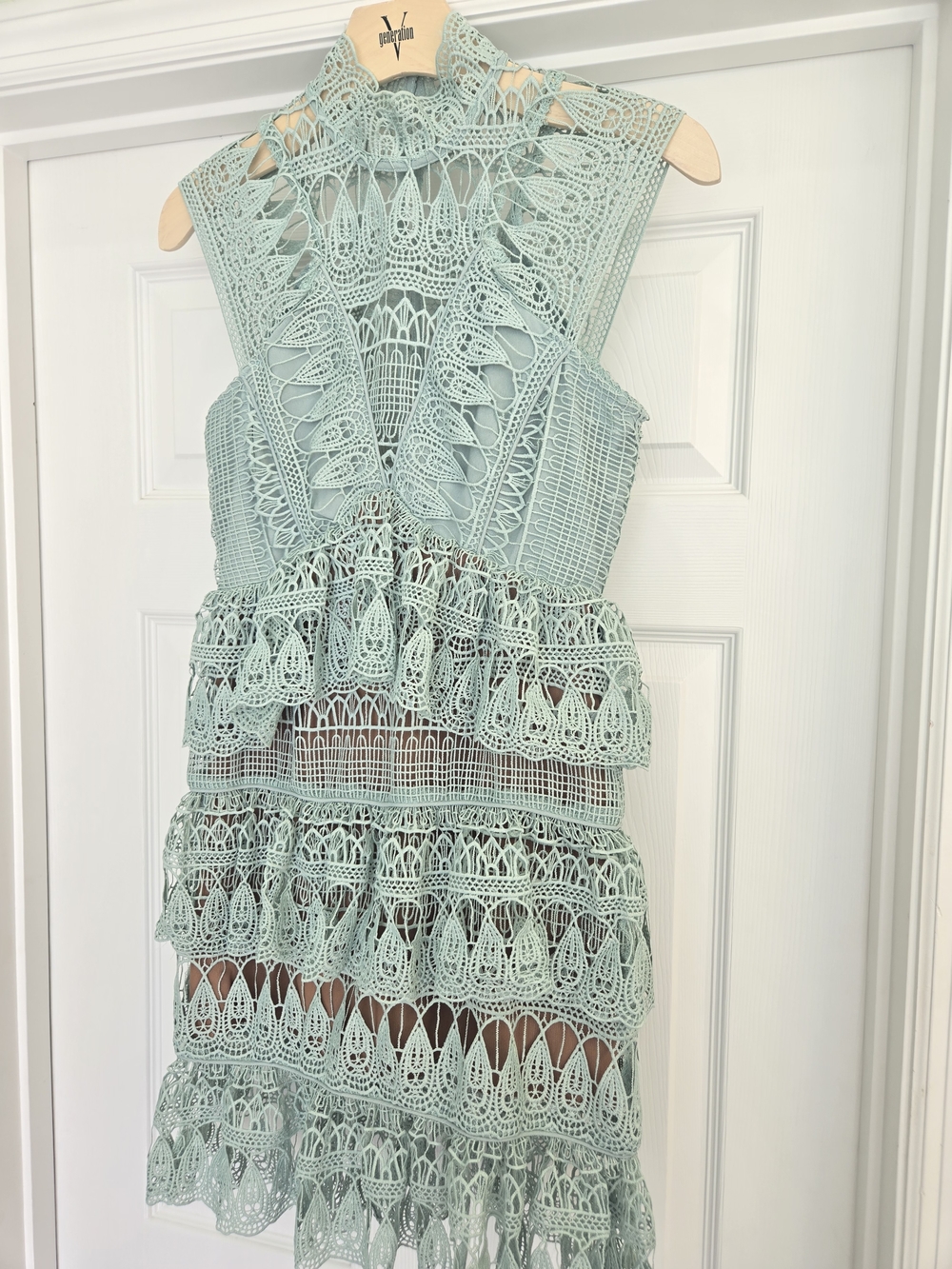 L'ATISTE Seafoam Crochet Lace Tiered Dress Sz S